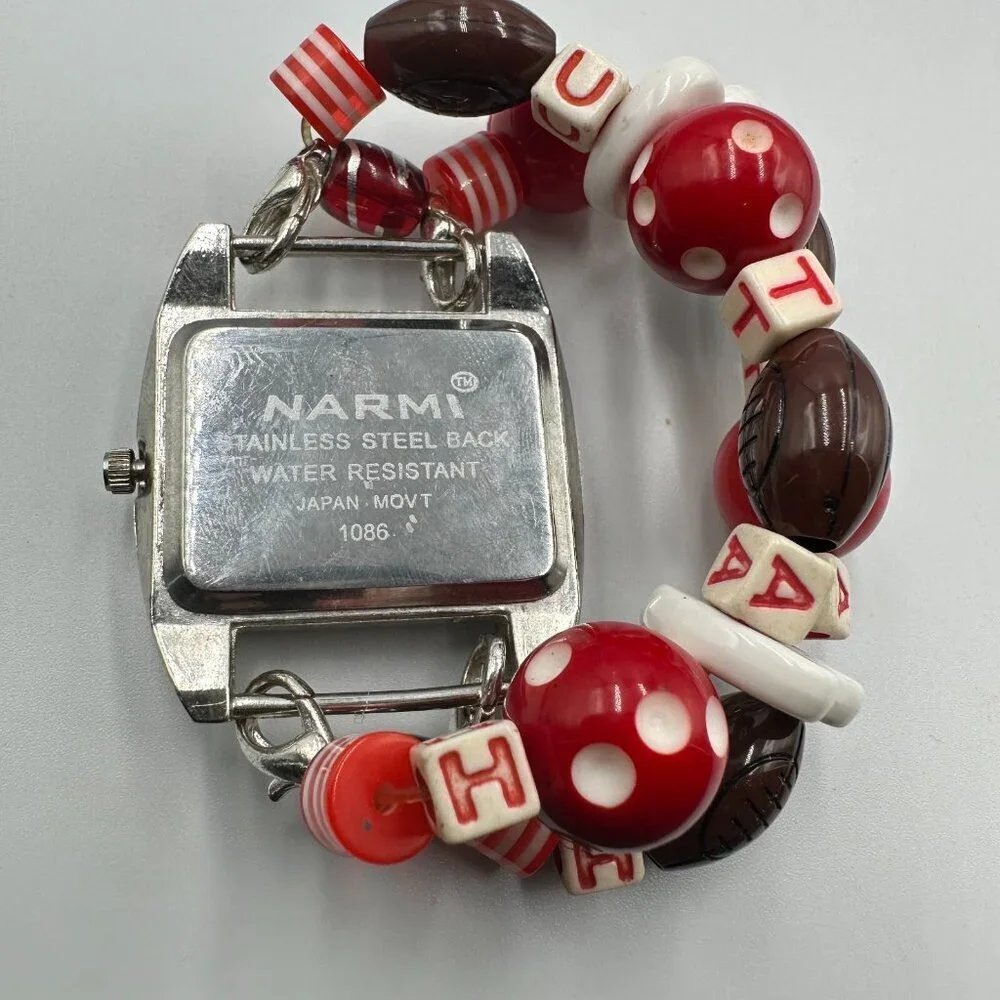 3/$30 Narmi Watch Women Silver Tone Utah Football Bead Stretch Bracelet